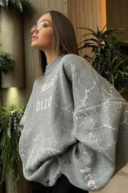 Y2K Street Style Loose Letter Embroidered Sweatshirt for Women - Coquette Aesthetic Grunge Fashion