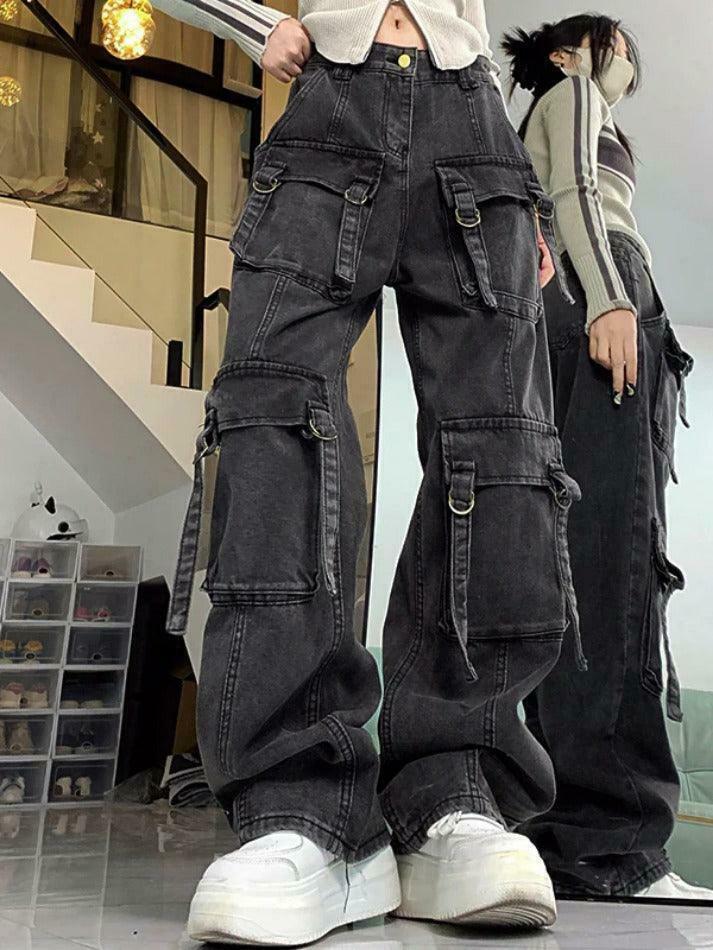 Y2K Street Style Multi-Pocket High Rise Cargo Jeans Y2K Street Style Multi-Pocket High Rise Cargo Jeans