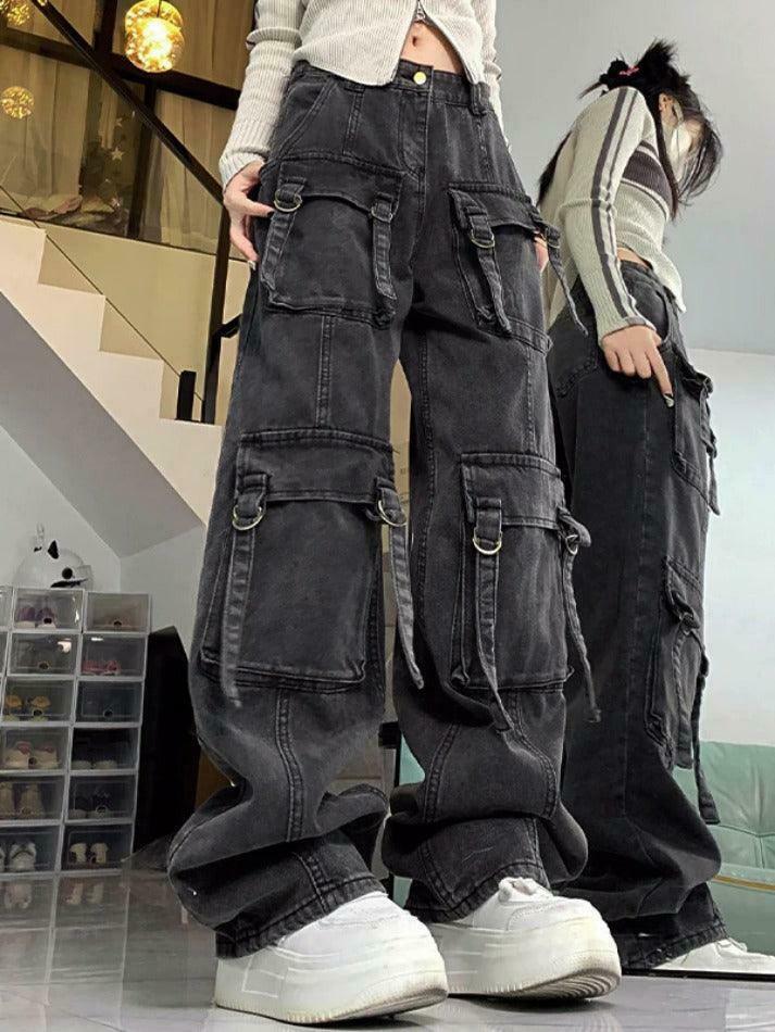 Y2K Street Style Multi-Pocket High Rise Cargo Jeans Y2K Street Style Multi-Pocket High Rise Cargo Jeans