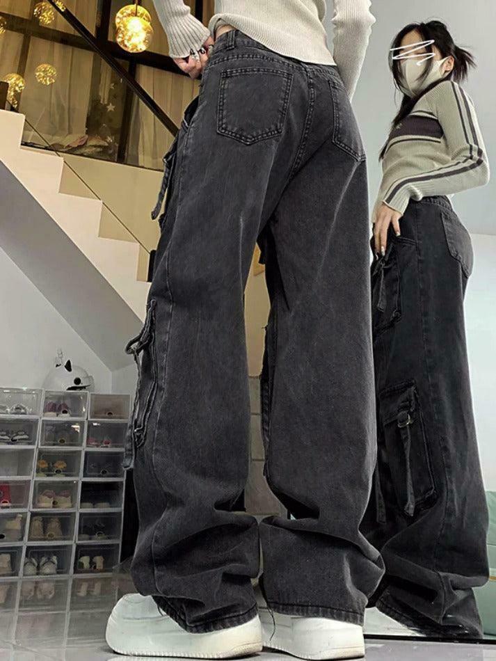 Y2K Street Style Multi-Pocket High Rise Cargo Jeans Y2K Street Style Multi-Pocket High Rise Cargo Jeans