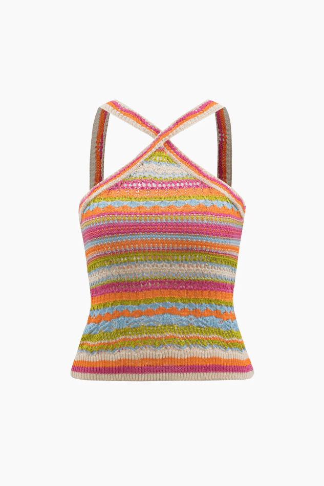 Y2K Stripe Cross Strap Knit Cami Top - Coquette Aesthetic Grunge Style - Cute Pastel Goth Fashion Y2K Stripe Cross Strap Knit Cami Top - Coquette Aesthetic Grunge Style - Cute Pastel Goth Fashion