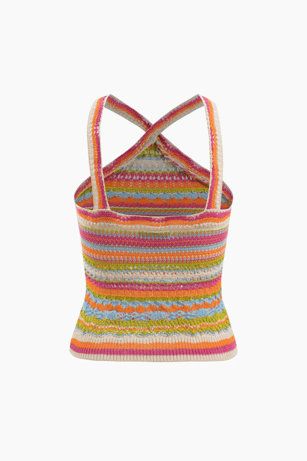 Y2K Stripe Cross Strap Knit Cami Top - Coquette Aesthetic Grunge Style - Cute Pastel Goth Fashion Y2K Stripe Cross Strap Knit Cami Top - Coquette Aesthetic Grunge Style - Cute Pastel Goth Fashion