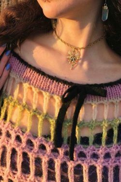 Y2K Stripe Cutout Crochet Top: Coquette Aesthetic Grunge Style, Cute Pastel Goth Fashion