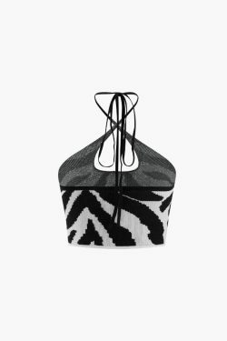 Y2K Stripe Halter Neck Knit Cami Top: Coquette Aesthetic, Grunge Style, Cute Tops