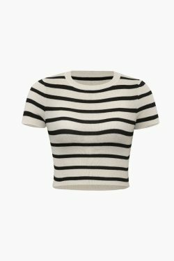 Y2K Stripe Short Sleeve Knit Top: Coquette Aesthetic with a Grunge Twist