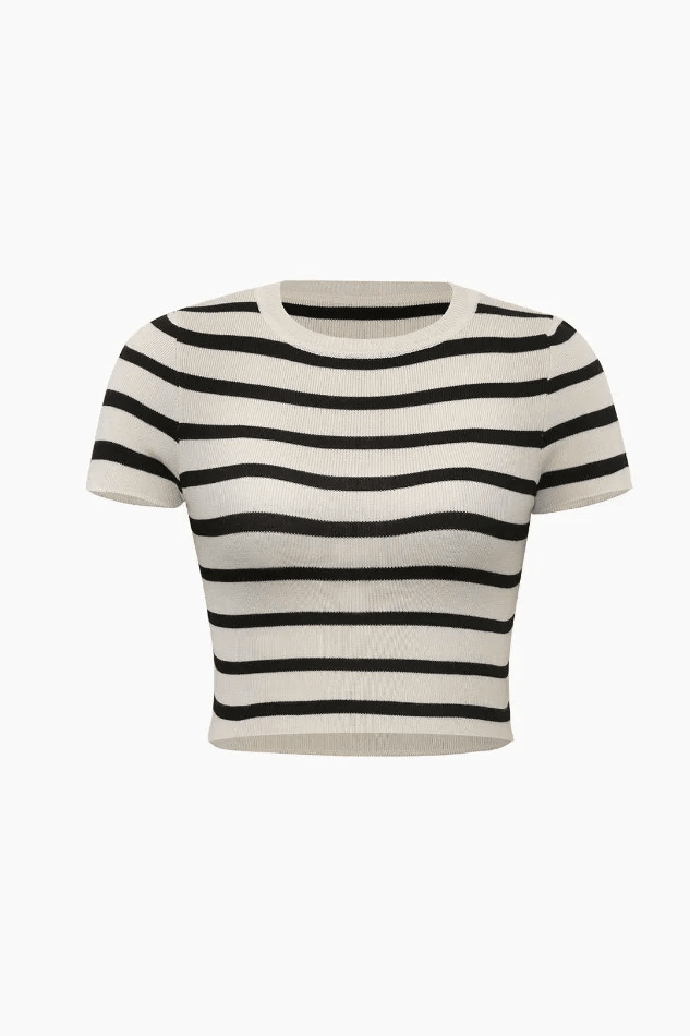 Y2K Stripe Short Sleeve Knit Top: Coquette Aesthetic with a Grunge Twist