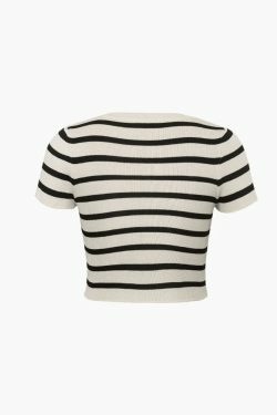 Y2K Stripe Short Sleeve Knit Top: Coquette Aesthetic with a Grunge Twist