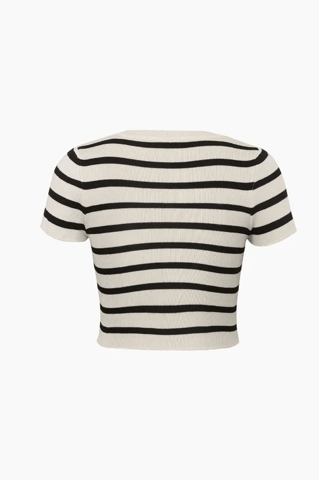 Y2K Stripe Short Sleeve Knit Top: Coquette Aesthetic with a Grunge Twist