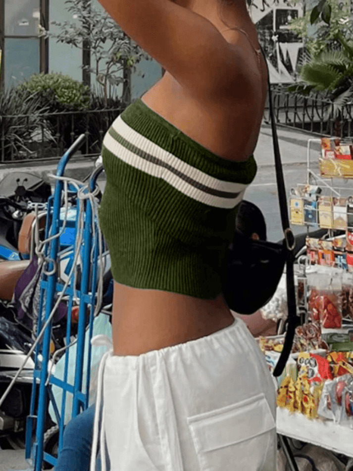 Y2K Striped Bandeau Crop Top: Coquette Aesthetic, Grunge Style, Pastel Goth, Cute Tops, Cargo Skirt