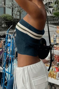 Y2K Striped Bandeau Crop Top: Coquette Aesthetic, Grunge Style, Pastel Goth, Cute Tops, Cargo Skirt