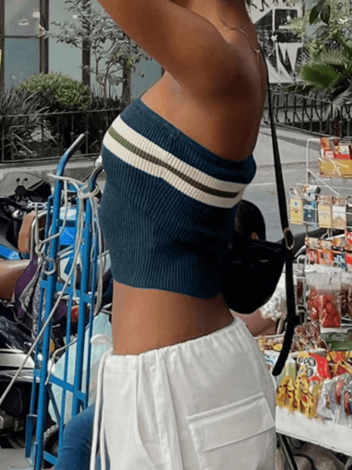 Y2K Striped Bandeau Crop Top: Coquette Aesthetic, Grunge Style, Pastel Goth, Cute Tops, Cargo Skirt