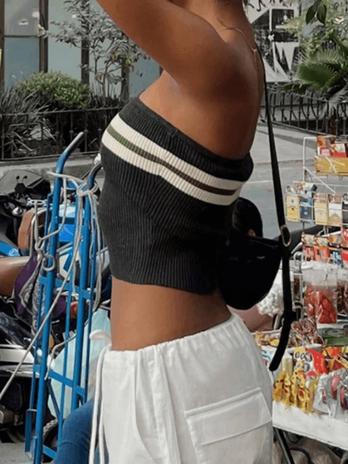 Y2K Striped Bandeau Crop Top: Coquette Aesthetic, Grunge Style, Pastel Goth, Cute Tops, Cargo Skirt