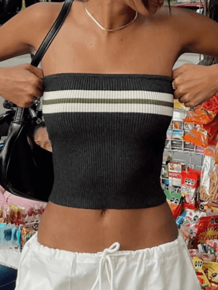Y2K Striped Bandeau Crop Top: Coquette Aesthetic, Grunge Style, Pastel Goth, Cute Tops, Cargo Skirt