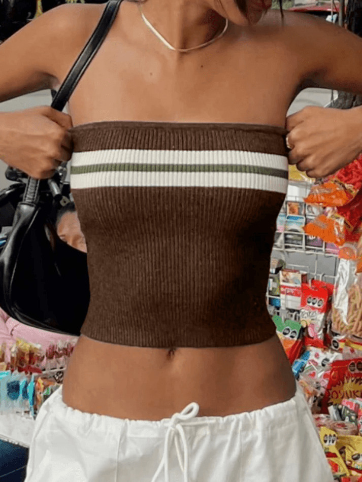 Y2K Striped Bandeau Crop Top: Coquette Aesthetic, Grunge Style, Pastel Goth, Cute Tops, Cargo Skirt