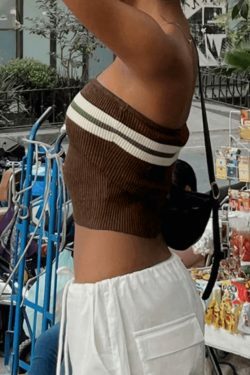 Y2K Striped Bandeau Crop Top: Coquette Aesthetic, Grunge Style, Pastel Goth, Cute Tops, Cargo Skirt