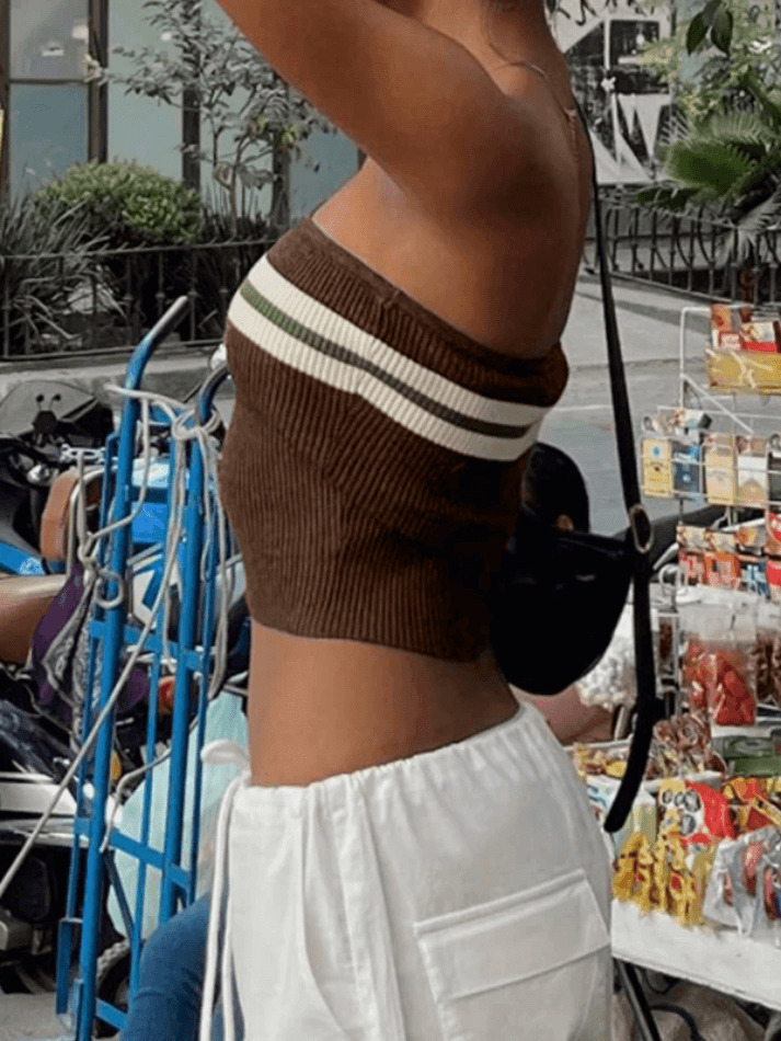 Y2K Striped Bandeau Crop Top: Coquette Aesthetic, Grunge Style, Pastel Goth, Cute Tops, Cargo Skirt