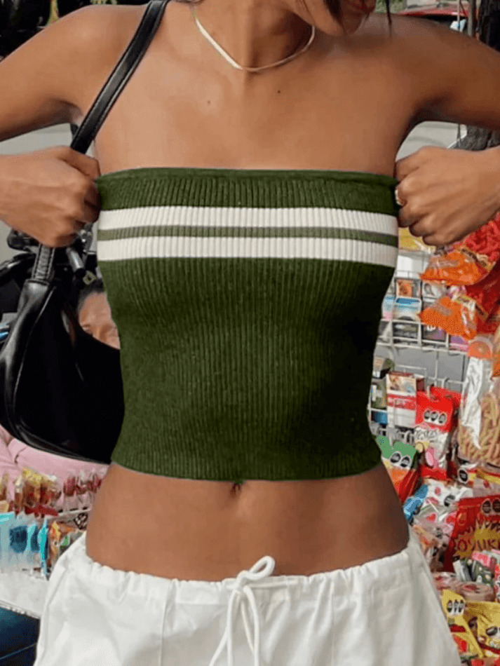 Y2K Striped Bandeau Crop Top: Coquette Aesthetic, Grunge Style, Pastel Goth, Cute Tops, Cargo Skirt