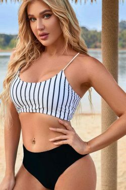 Y2K Striped Beach Bikini: Sexy High Waist Split for Women's Fashion