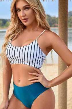 Y2K Striped Beach Bikini: Sexy High Waist Split for Women's Fashion