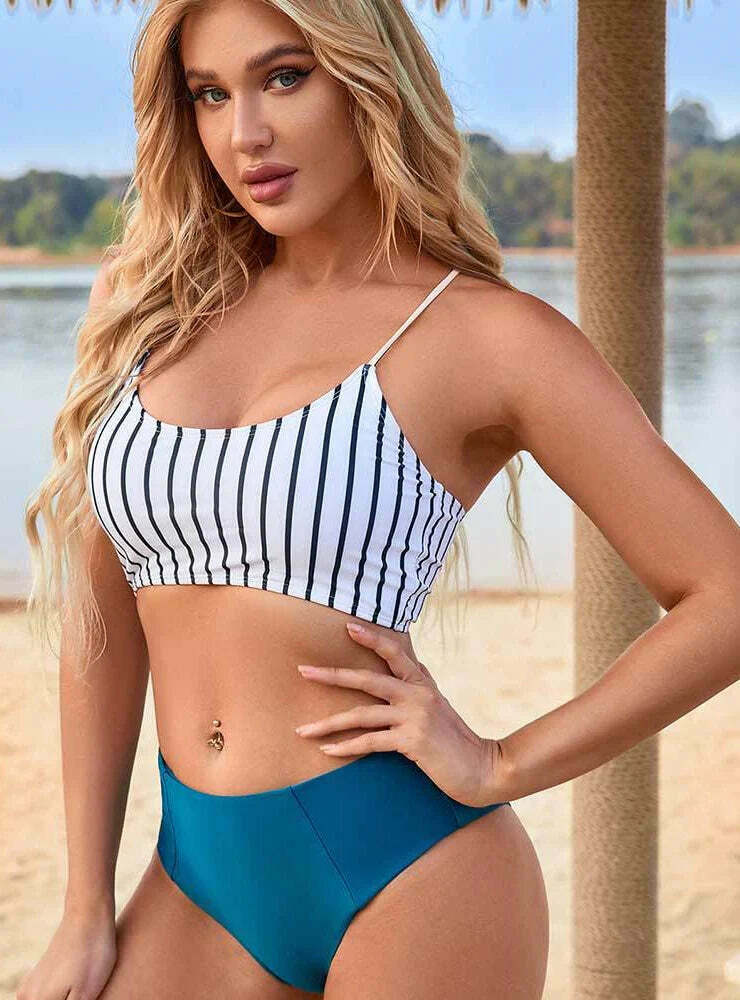 Y2K Striped Beach Bikini: Sexy High Waist Split for Women's Fashion Y2K Striped Beach Bikini: Sexy High Waist Split for Women's Fashion