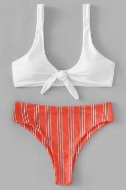 Y2K Striped Bikini Set with Front Knot - Coquette Aesthetic Swimwear