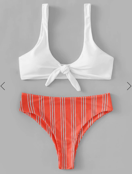 Y2K Striped Bikini Set with Front Knot - Coquette Aesthetic Swimwear Y2K Striped Bikini Set with Front Knot - Coquette Aesthetic Swimwear