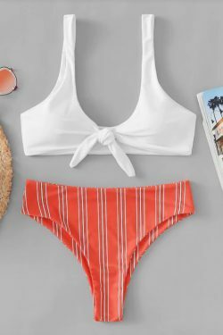 Y2K Striped Bikini Set with Front Knot - Coquette Aesthetic Swimwear