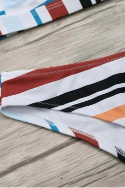 Y2K Striped Cami Swimsuit: Coquette Aesthetic, Grunge Style, Cute Tops, Pastel Goth