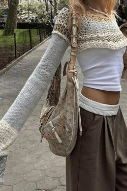 Y2K Striped Crochet Top: Coquette Aesthetic, Grunge Style, Cute Pastel Goth Fashion