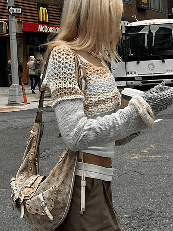 Y2K Striped Crochet Top: Coquette Aesthetic, Grunge Style, Cute Pastel Goth Fashion