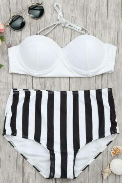 Y2K Striped Halter Bikini: Coquette Aesthetic Swimwear - Grunge Style