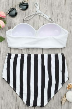 Y2K Striped Halter Bikini: Coquette Aesthetic Swimwear - Grunge Style