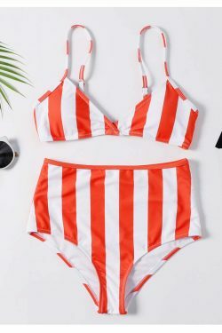 Y2K Striped High Leg Scooped Bikini Set - Coquette Aesthetic Swimwear
