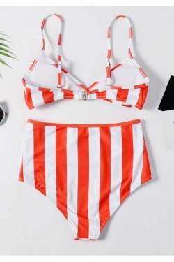 Y2K Striped High Leg Scooped Bikini Set - Coquette Aesthetic Swimwear