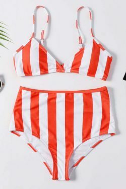 Y2K Striped High Leg Scooped Bikini Set - Coquette Aesthetic Swimwear