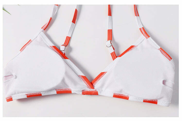 Y2K Striped High Leg Scooped Bikini Set - Coquette Aesthetic Swimwear