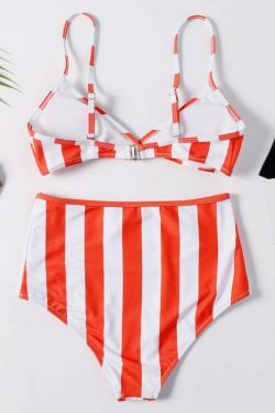 Y2K Striped High Leg Scooped Bikini Set - Coquette Aesthetic Swimwear