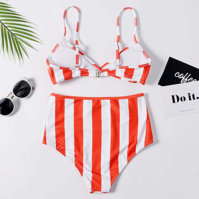 Y2K Striped High Leg Scooped Bikini Set - Coquette Aesthetic Swimwear