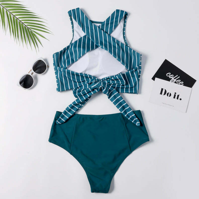 Y2K Striped High Waisted Bikini Set - Coquette Aesthetic Swimwear for Women
