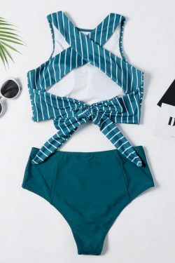 Y2K Striped High Waisted Bikini Set - Coquette Aesthetic Swimwear for Women