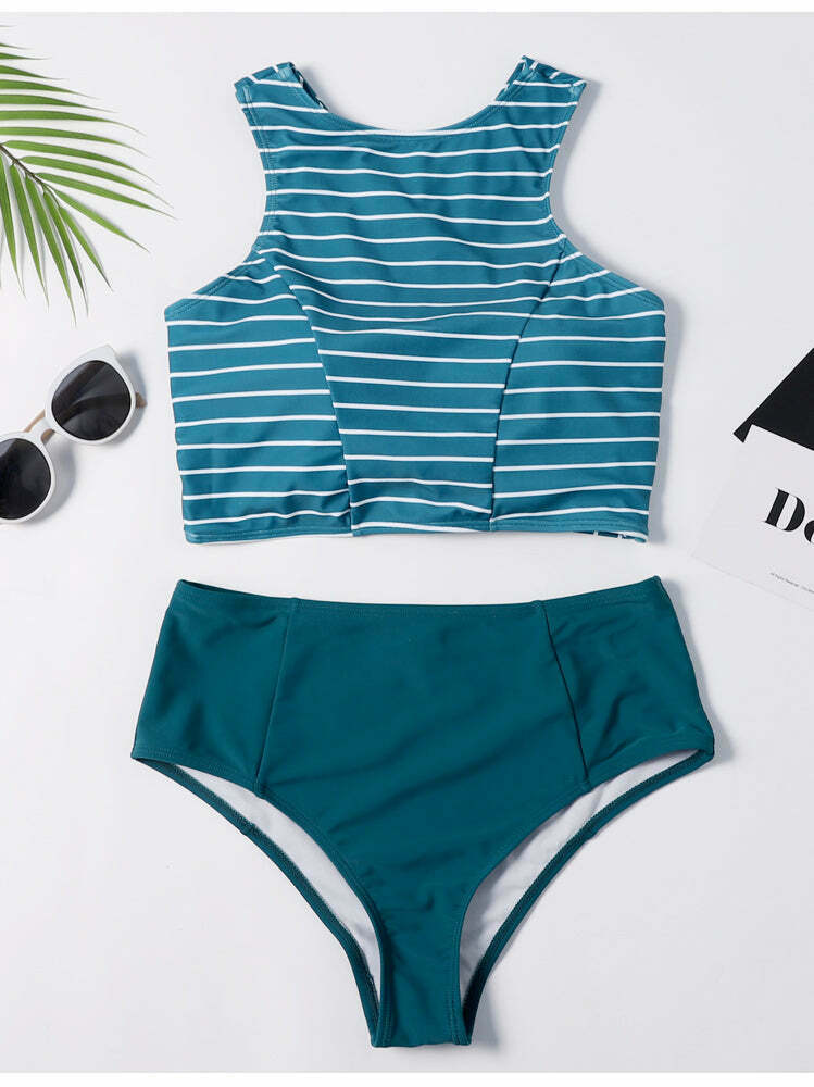 Y2K Striped High Waisted Bikini Set - Coquette Aesthetic Swimwear for Women