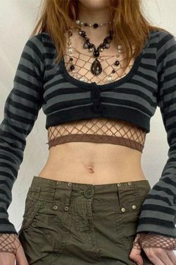 Y2K Striped Knit Top: Coquette Grunge Style, Cute Crop, Pastel Goth, Cargo Skirt, Old Money, Pre