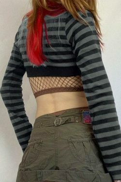 Y2K Striped Knit Top: Coquette Grunge Style, Cute Crop, Pastel Goth, Cargo Skirt, Old Money, Pre