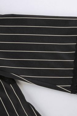 Y2K Striped Lace Panel Long Sleeve Blouse: Coquette Aesthetic, Grunge Style, Pastel Goth