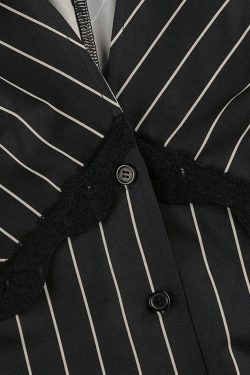 Y2K Striped Lace Panel Long Sleeve Blouse: Coquette Aesthetic, Grunge Style, Pastel Goth