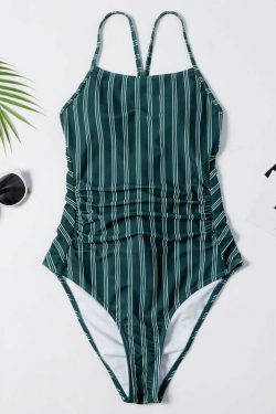 Y2K Striped Lace Up Cami Swimsuit - Coquette Aesthetic Beachwear