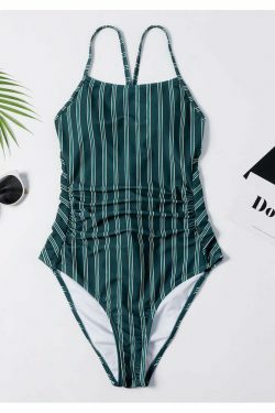 Y2K Striped Lace Up Cami Swimsuit - Coquette Aesthetic Beachwear