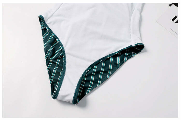 Y2K Striped Lace Up Cami Swimsuit - Coquette Aesthetic Beachwear Y2K Striped Lace Up Cami Swimsuit - Coquette Aesthetic Beachwear