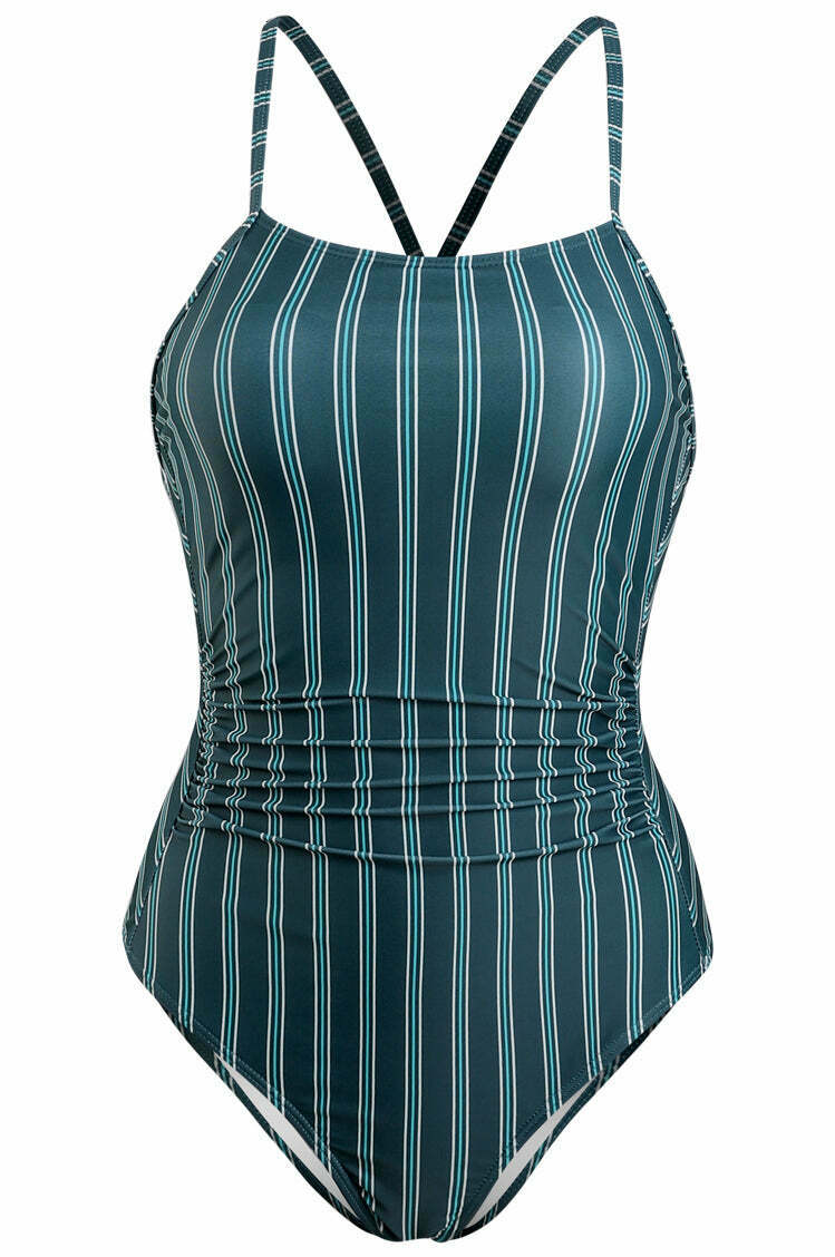 Y2K Striped Lace Up Cami Swimsuit - Coquette Aesthetic Beachwear Y2K Striped Lace Up Cami Swimsuit - Coquette Aesthetic Beachwear