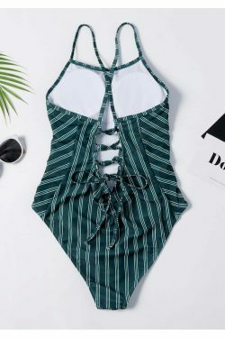 Y2K Striped Lace Up Cami Swimsuit - Coquette Aesthetic Beachwear